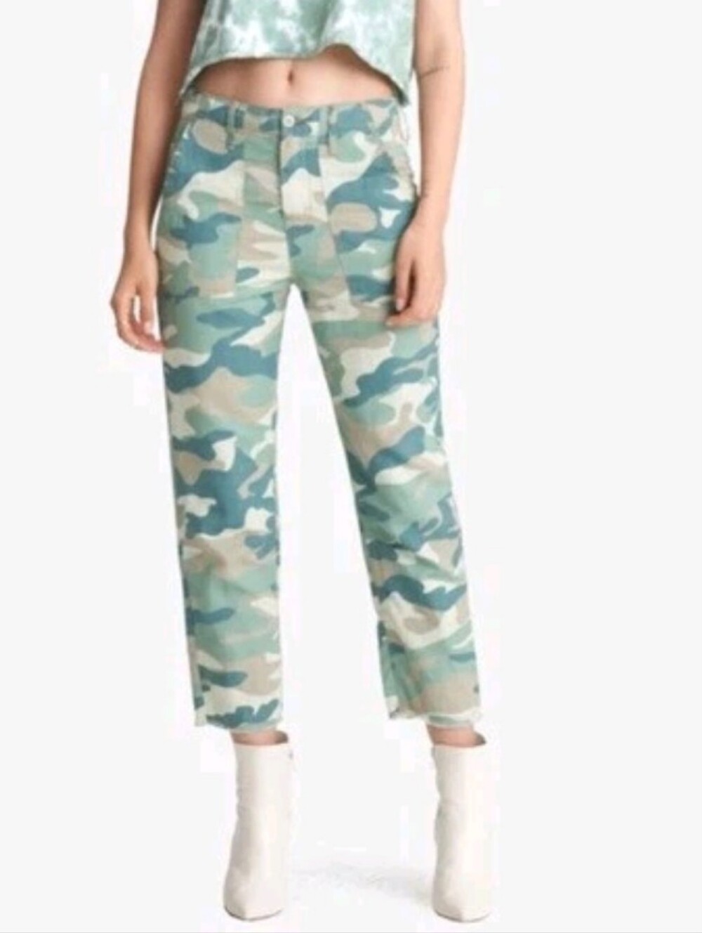 Mother The Shaker Chop Crop Camo Linen Blend Size 25